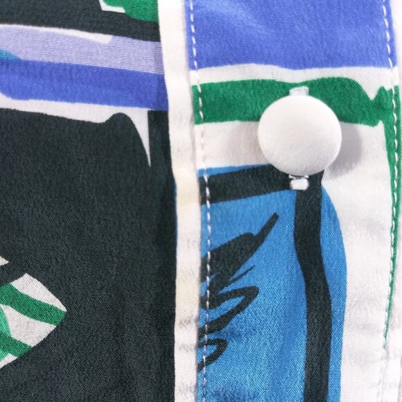 Bob Mackie Vintage Wearable Art Blue Green Print Button Front Artsy Top SZ M - Picture 5 of 12